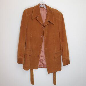 Vintage unbranded caramel colored corduroy tie waist jacket